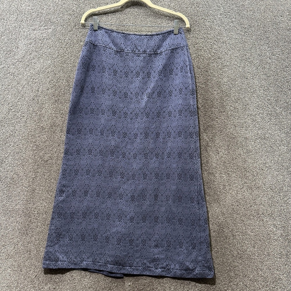 VTG J Jill Maxi Skirt Women 8‎ Blue Silk Rayon Geometric Medallion Boho Office
